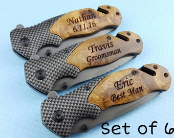 Set of 6 Personalized Knives, Gift for Groomsmen, Pocket Knife, Engraved Folding Knives, Groomsman Gift, Custom Knives, Groomsmen Knives
