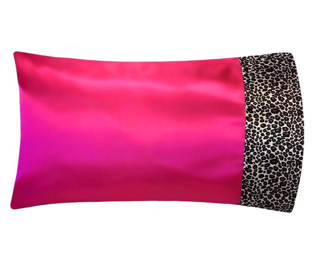 Hot Pink & Leopard Satin Pillowcase Hot Pink Satin Pillow
