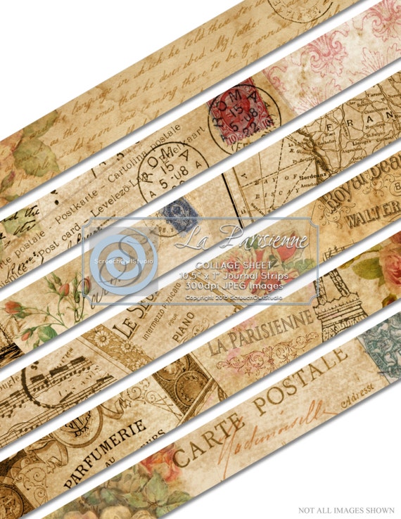 Collage Sheet | Art Journal Strips and Tape | Embellishments | Scrapbooking | Card Making |  Paper Craft Supplies - La Parisienne