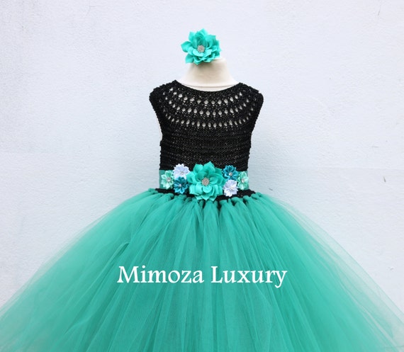 Flower girl dress, tutu dress, bridesmaid dress, princess dress, crochet top tulle dress, hand knit top tutu dress, teal sea green tutu