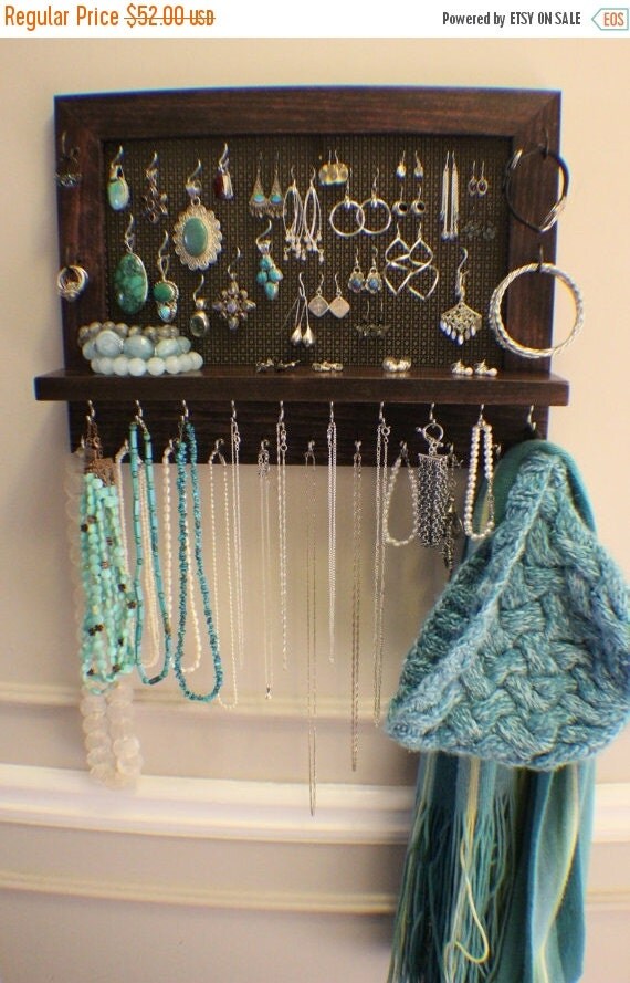 ON SALE Stained Wall Mounted Jewelry Organizer by TheKnottyShelf