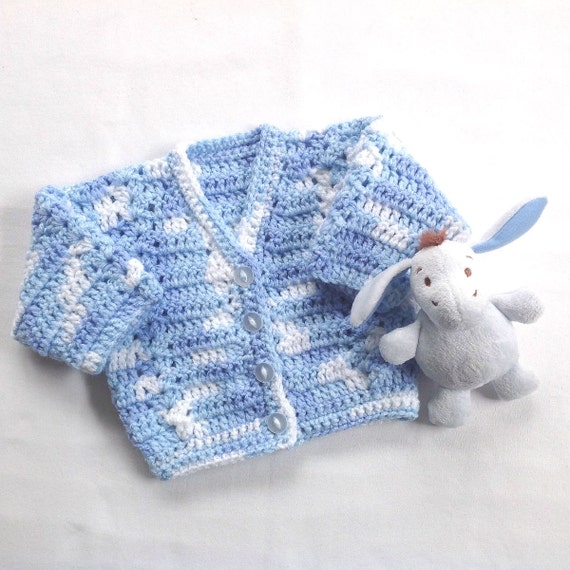 Baby 0 to 3 months Blue baby sweater Crochet baby cardigan