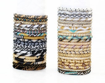 Wholesale Nepal Roll On Bracelet Grab Bag Neutral & Metallic Hues, Glass Seed Bead Bracelets, Gypsy Yoga Bracelets, Wholesale Bracelets
