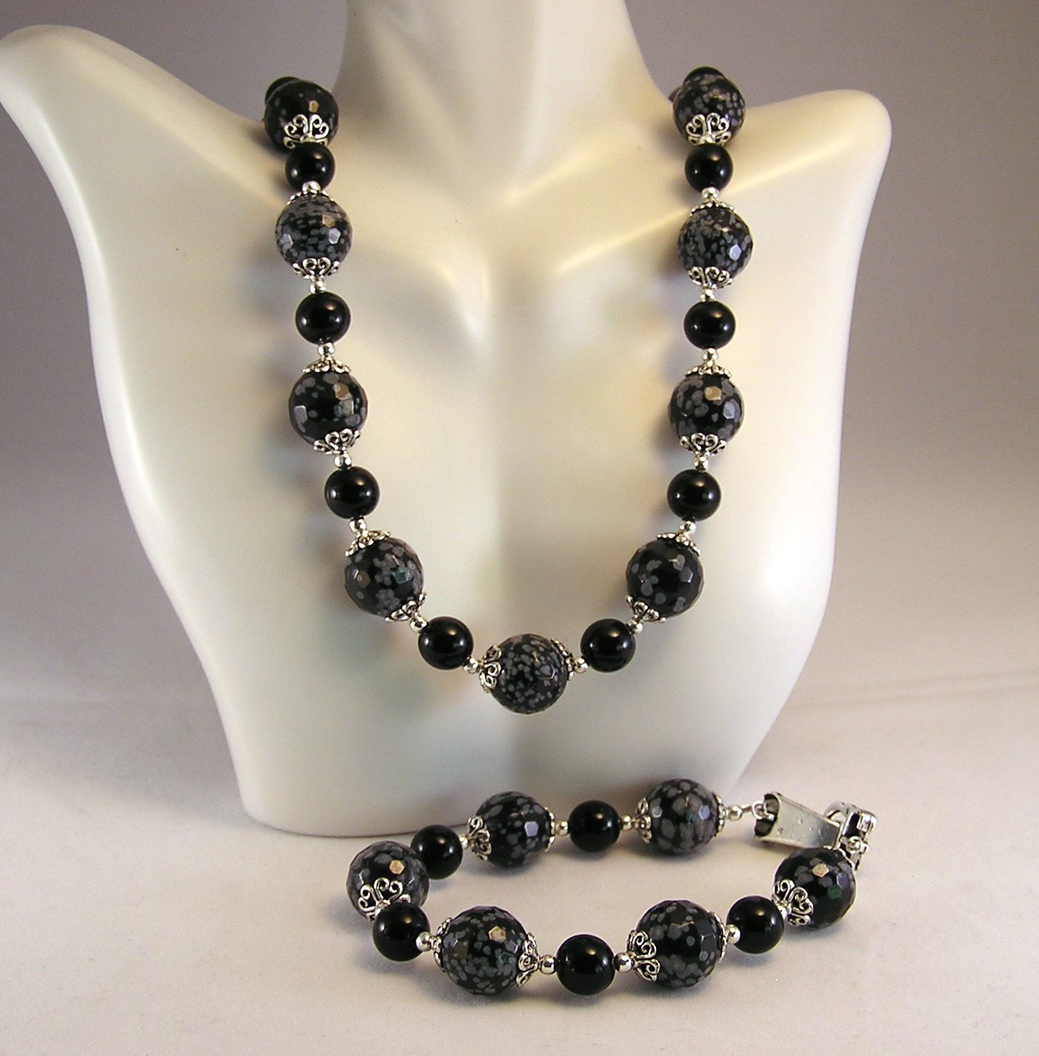 Obsidian Jewelry Set Snowflake Obsidian Obsidian Necklace
