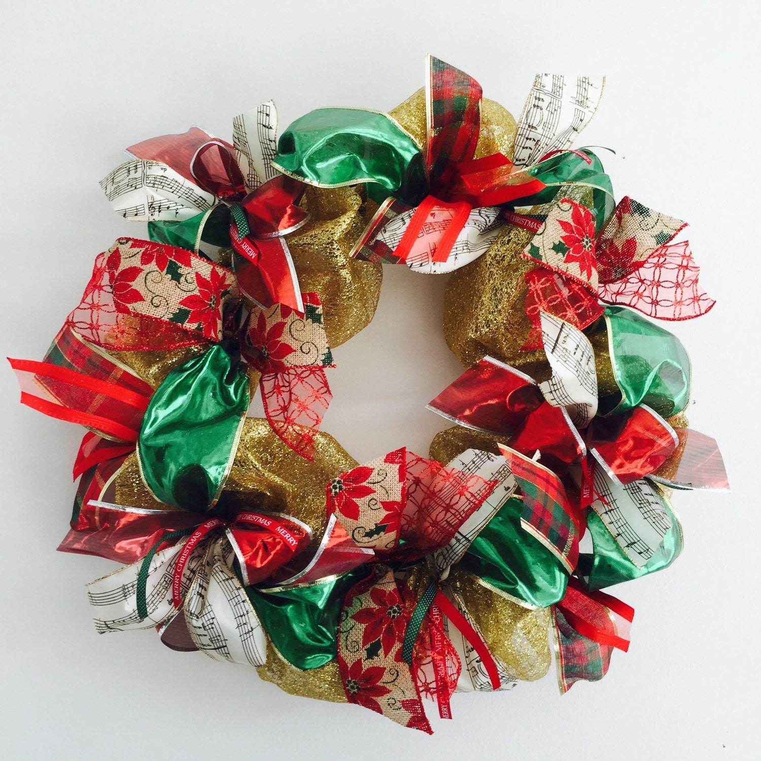 Christmas Wreath Red Green Gold Deco Mesh Christmas Wreath