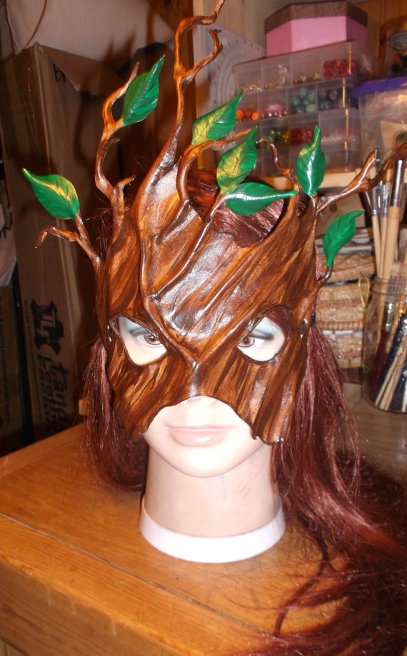 custom listing for forest spirit dryad mask with oak leaves in