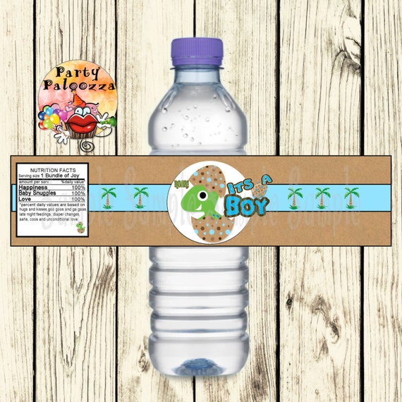 printable dinosaur baby shower water bottle label
