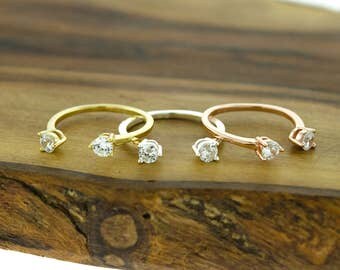 Three-Stone CZ Engagement Ring In 925 Sterling Silver – Round & Baguette Cut, Size 5.75, Elegant Gift