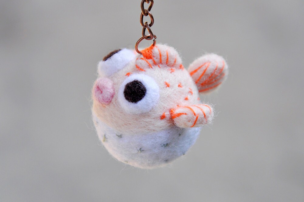 Needle felt fish keychain amigurumi keychain puffer fish