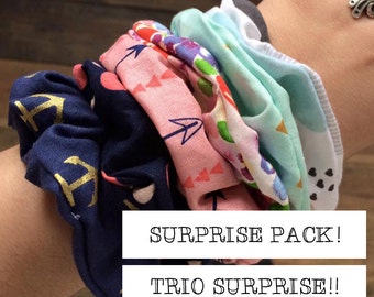 Scrunchie trio surprise pack hair accessory - mixed trio of scrunchies at the discretion of the seller