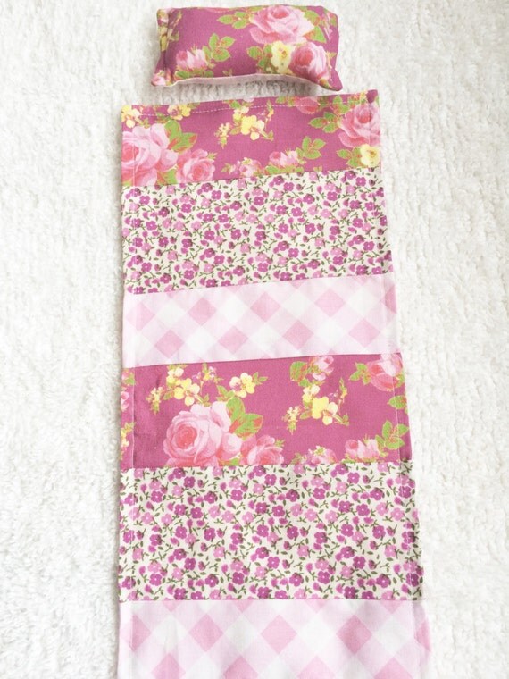 Floral barbie sized blanket and pillow by rosesinposies on Etsy