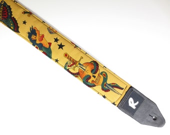 Tattoo Guitar Strap - Sailor Jerry - Skulls, Swords, and Hearts