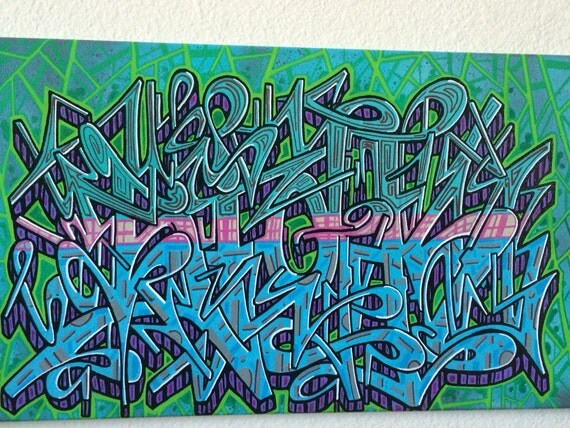 Items similar to sick 1 graffiti art canvas painting 12x24in on Etsy