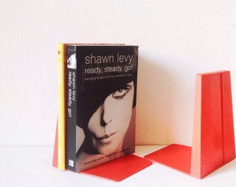 Retro bookends, vintage Demco red plastic bookends
