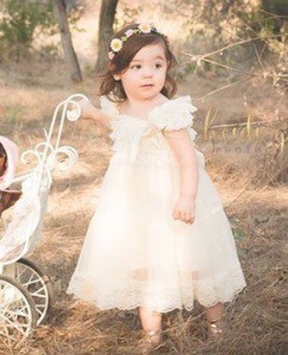 Flower Girl Dress Ivory Lace Girl Dress Rustic Flower Girl Dress