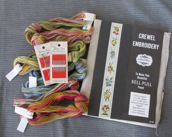Vintage Elsa Williams Crewel Embroidery Kit, Fruit Bell Pull Kit | elsa williams needlepoint kit KC235, linen bell pull kit, crewel yarn kit