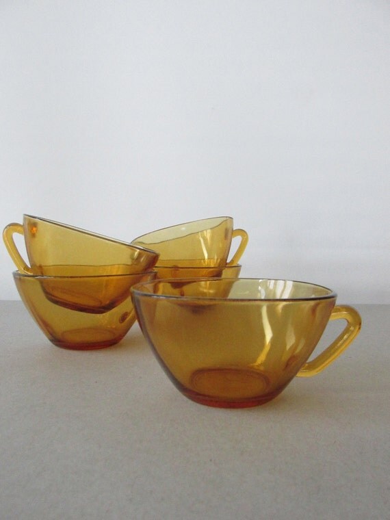 Vintage Vereco France Glass Cups set of 5 Amber glass