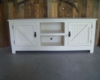 Cottage TV stand 60 ", Sideboard, Beach, shabby chic, media stand, chicken wire, bead board, barn door, plazma stand, rustic