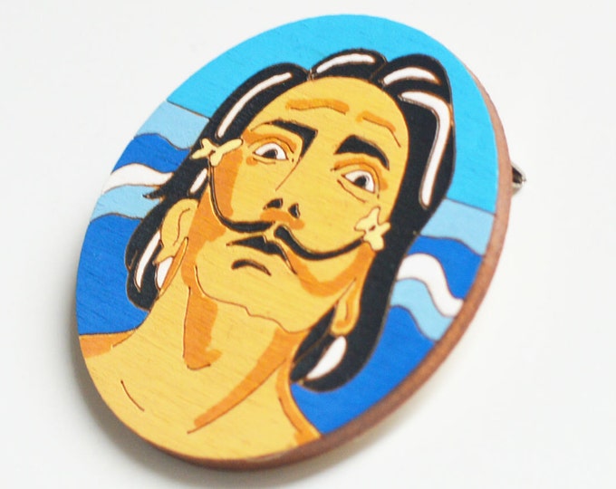 Salvador Dali // Wooden brooch is covered with ECO paint // Laser Cut // 2016 Best Trends // Fresh Gifts //Style// Masterpieces Of Painting