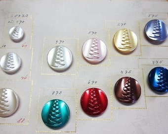 Salesman's Original Sample Card Pearlized Finish On Clear Glass Buttons. 'Zipper Design' Buttons OneWomanRepurposed B 924