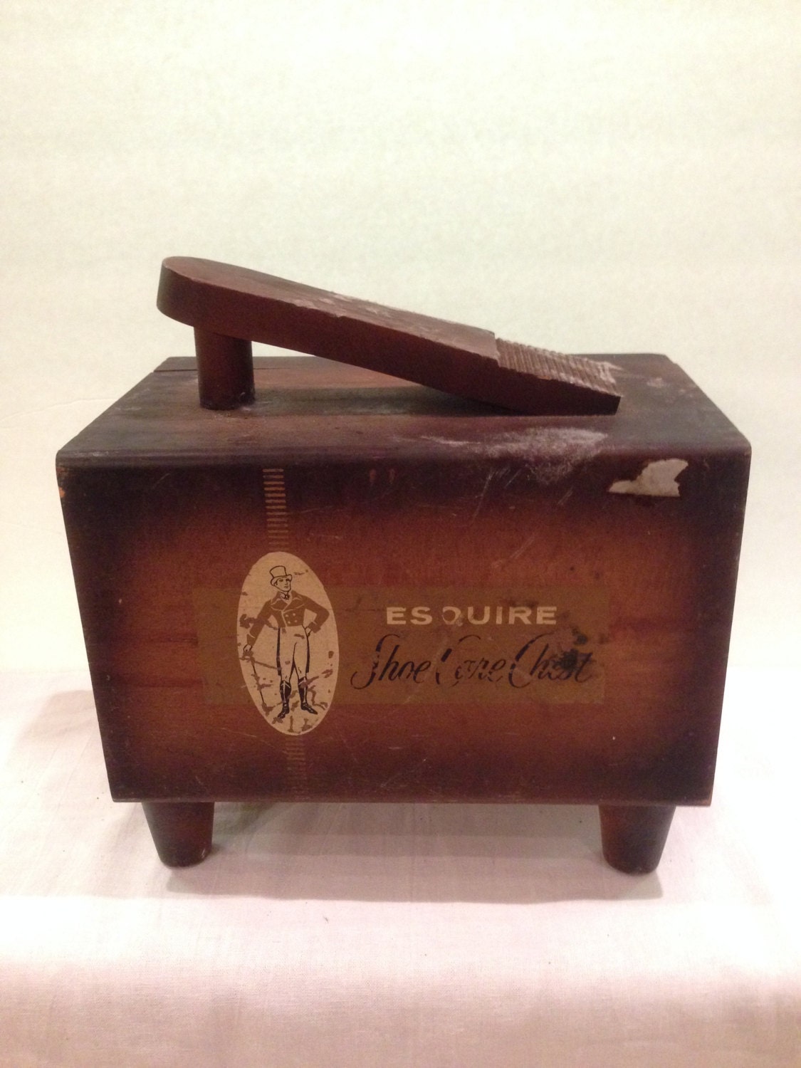 Esquire Shoe Care Chest Antique Wooden Kit Horse Hair
