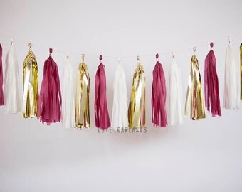 Ivory, Gold, Burgundy Tassel Garland, Burgundy Wedding, Burgundy Cake Smash, Burgundy Birthday Party, Burgundy Bridal Shower, Maroon Decor