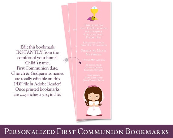 first communion bookmark favors for girls Personalized First