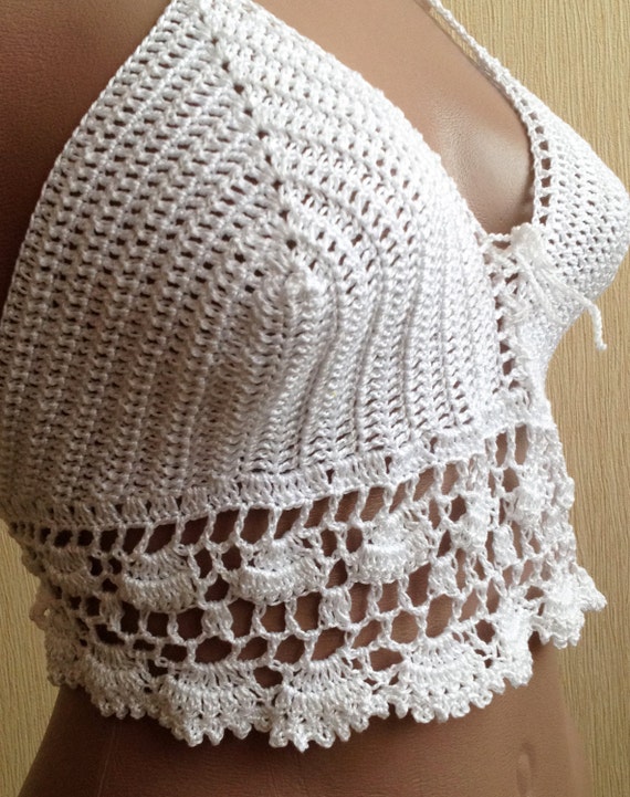 White Crochet Halter Top Beach Crochet Top Bohemian Tops