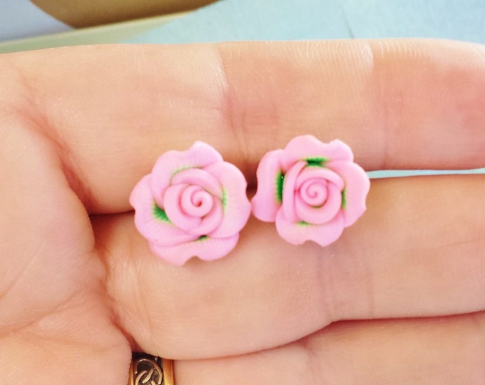 Soft Pink Rose Stud Earrings ~ Tiny Rosebud Jewelry for Bridal Party, Valentines Day Gift, Engagement Present, Birthday Gift for Best Friend
