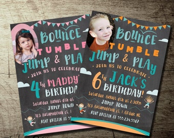 Jump Birthday Invitation, Trampoline Party Invitations, bounce, Photo, 4th birthday, 6th birthday Any Age! High quality printable invitation