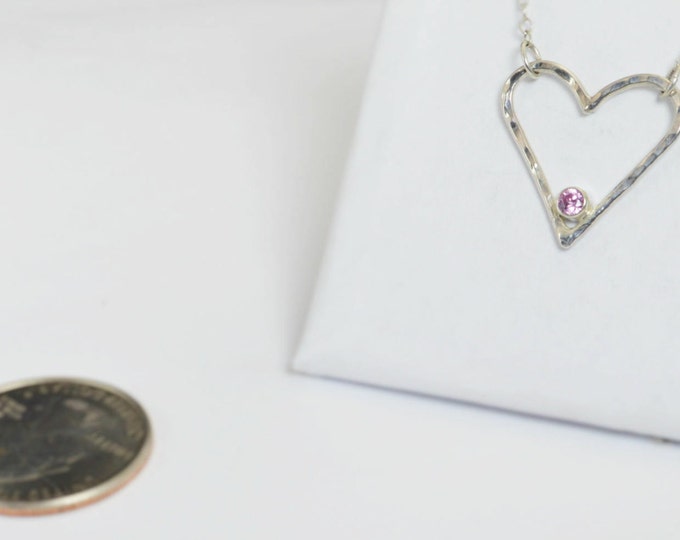 Pink Tourmaline Heart Necklace, Sterling Silver, Mothers Necklace, October Birthstone, Tourmaline Necklace, Mother Necklace, Heart Pendant