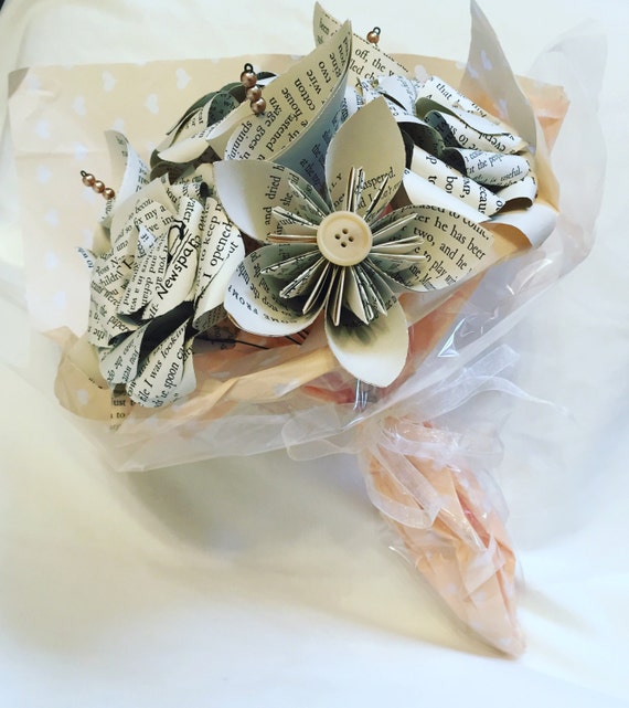 Book page flower bouquet paper flowers bridal by DianaSianCrafts