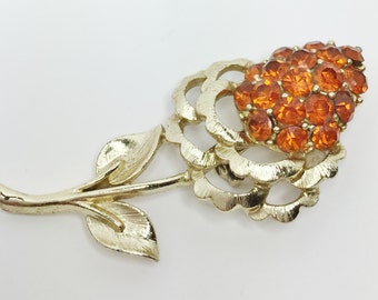 Vintage Gold Tone Flower Brooch Orange Stone Brooch Orange Flower Vintage Brooch