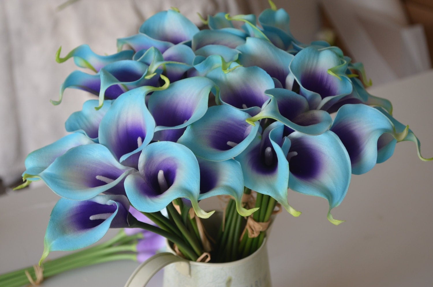Blue Purple Picasso Calla Lilies 9 stems Real Touch by DexinFloral
