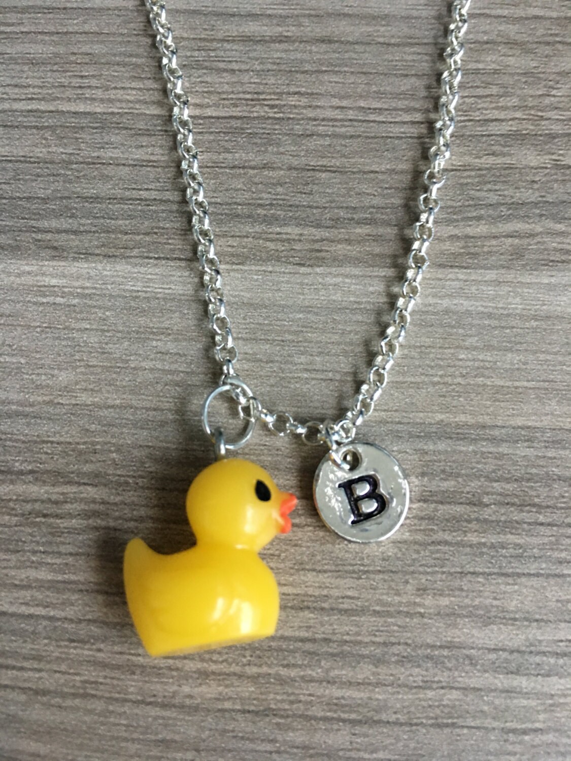 Yello Rubber duck initial necklace duck jewelry bath time