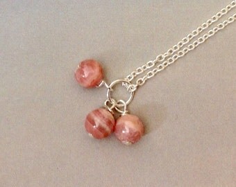 Trio Rhodochrosite Pendant - Rhodochrosite necklace, sterling silver, pink gemstone, ombra gemstone, natural gemstone