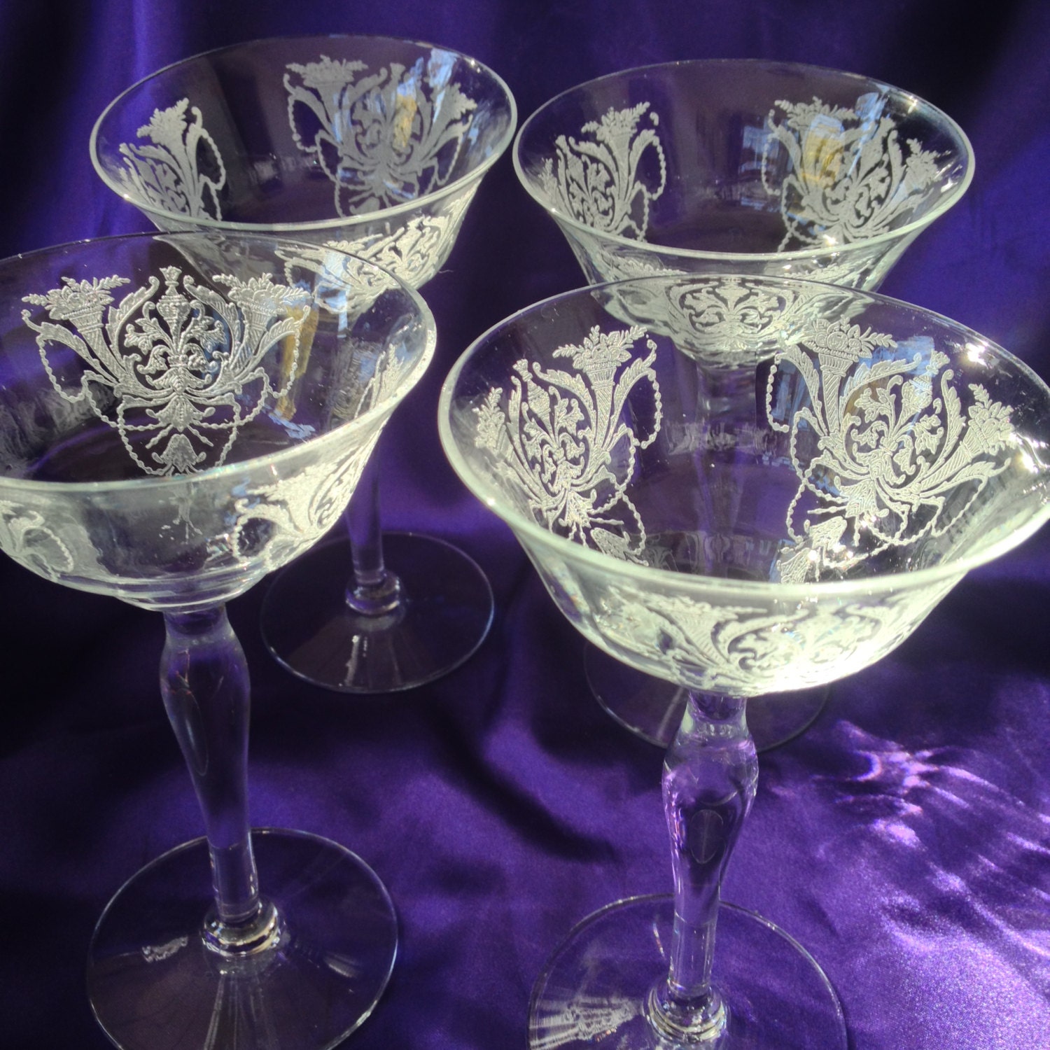 Etched Crystal Champagne Saucers MILAN Pattern