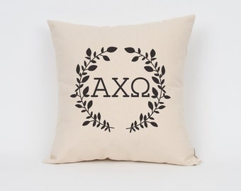 Alpha Chi Omega Wreath Pillow // Choose Your Ink Color // Greek Letter Pillows // Sorority Pillow // Big Little Gift // Sorority Letters