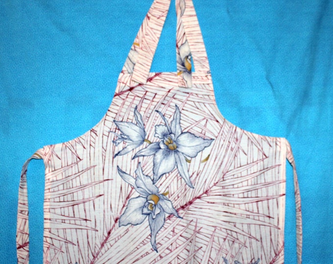 Adult-Child Matching Aprons in Hawaiian Lotus Print. Mom and Me/ Dad and Me/Grandparent-Child Aprons.