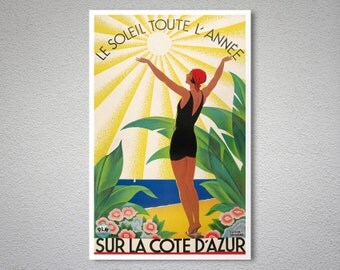 Le Soleil Toute L'Annee Sur La Cote d'Azur Travel Poster - Poster Print, Sticker or Canvas Print