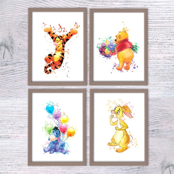 Winnie the Pooh watercolor print Set of 4 posters Pooh Bear