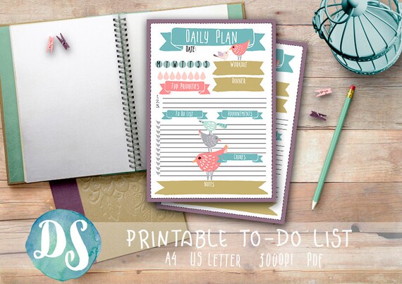 daily planner printable cute and girly bird theme pdf a4