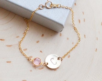 birthstone GOLD BRACELET personalized bracelet unbiological sister initial letter birth stone birthday gift gold bracelet jewelry /151