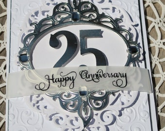 25th Anniversary card, OOAK Anniversary card, Elegant Anniversary Card,