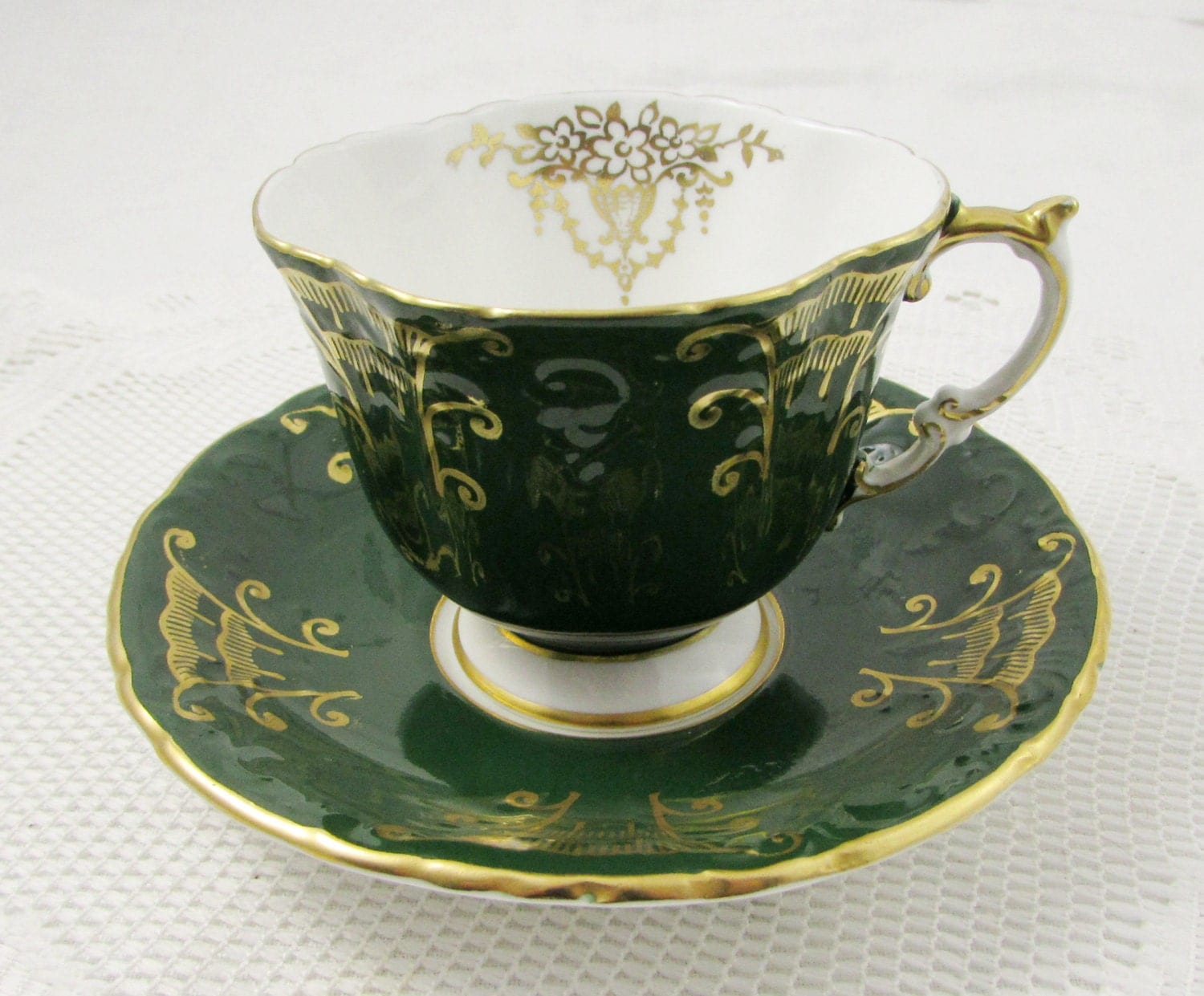 Aynsley Green Tea Cup and Saucer Square Shape Vintage Teacup