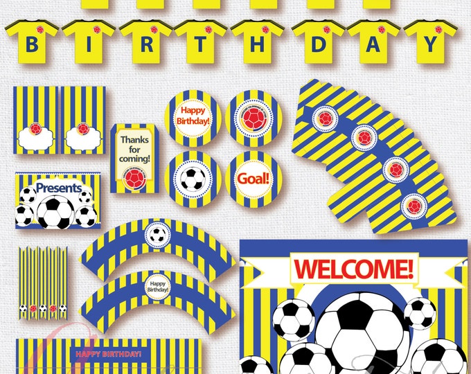 Soccer Party Package. Instant download. Printable. Matching Custom invitation available. Colombia inspired printables.