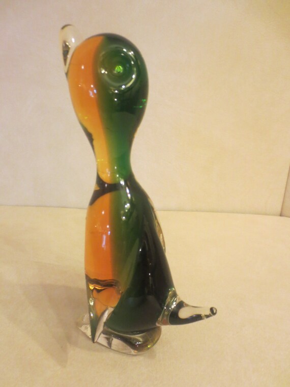 Murano Glass Duck Figurine Sommerso Art Glass Duckling