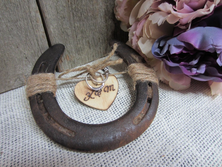 Horseshoe wedding decor wedding ring holder by PerryhillRustics