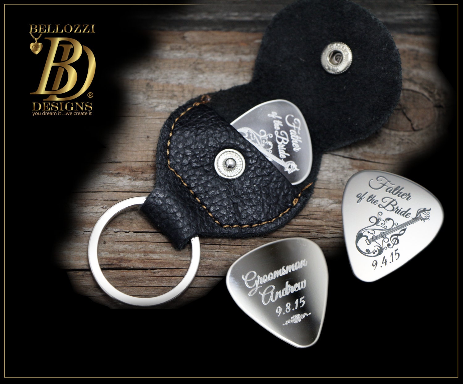 SALE Personalized Guitar Pick Keychain by BellozziDesigns