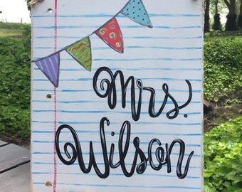Teacher Name Sign Classroom Decor Notebook Paper
